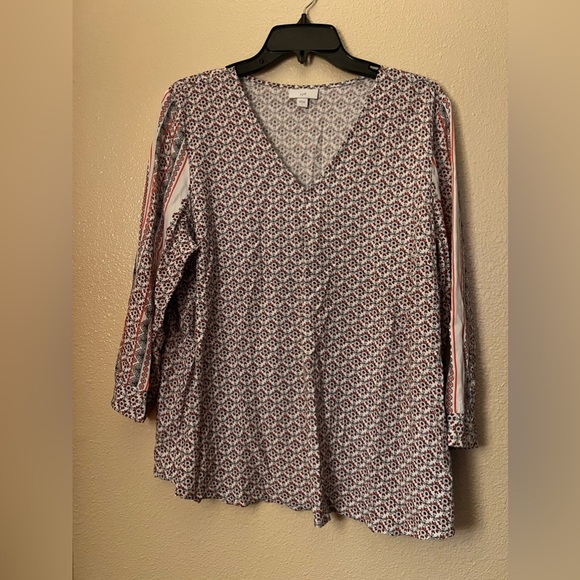 J. Jill 3/4 Sleeved V-Neck Floral Blouse L - Picture 1 of 9